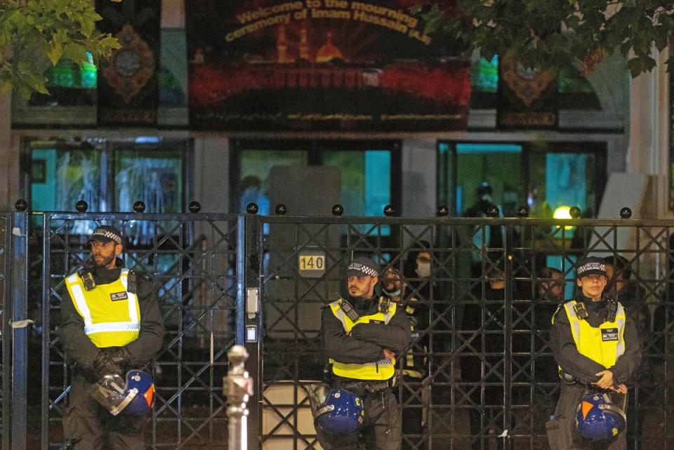 General views of the scene where protesters clashed with police outside the Kilburn Islamic Centre in London, they were protesting against the death of Iranian Mahsa Amini, a 22-year-old woman who died in Iran while in police custody, who was arrested by Iran’s morality police for allegedly violating its strictly-enforced dress code (PA)