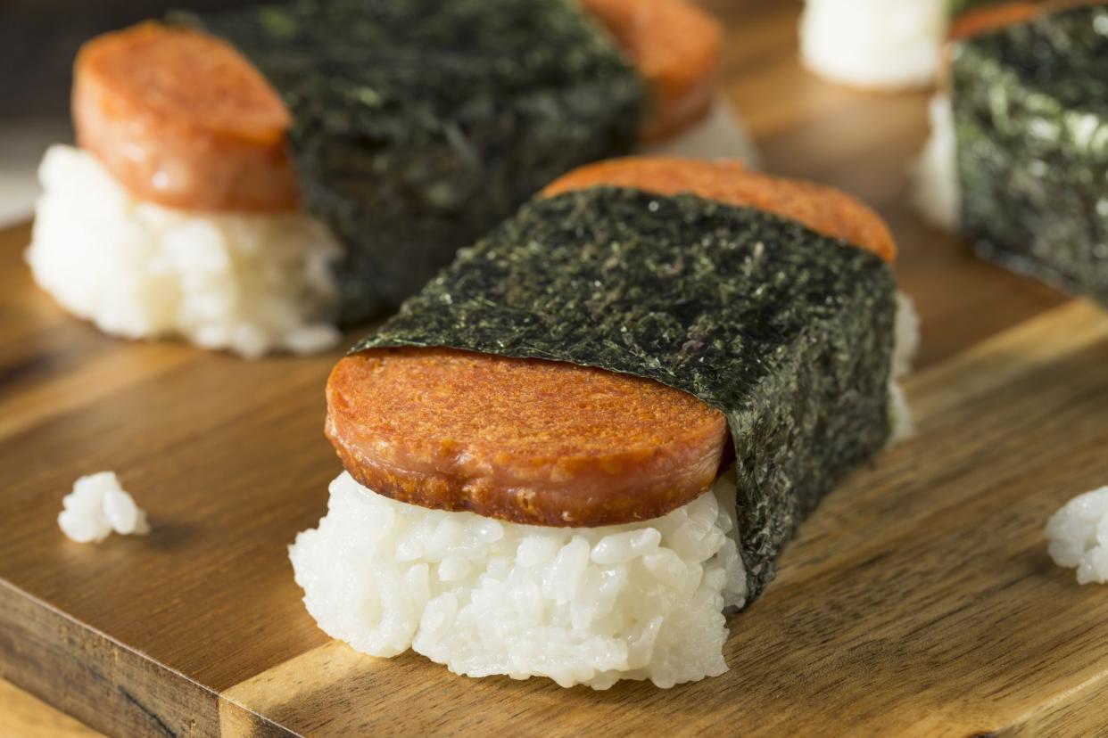Homemade Healthy Musubi Rice and Meat Sandwich from Hawaii