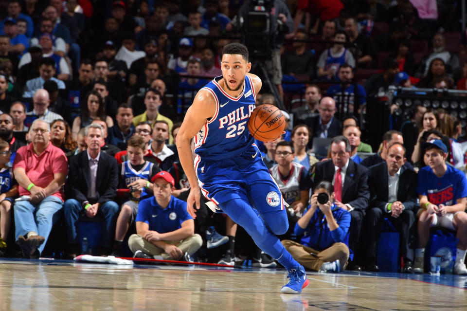 Ben Simmons got his Nike jersey nearly torn off his body while the Philadelphia 76ers hosted the Indiana Pacers. (Getty)