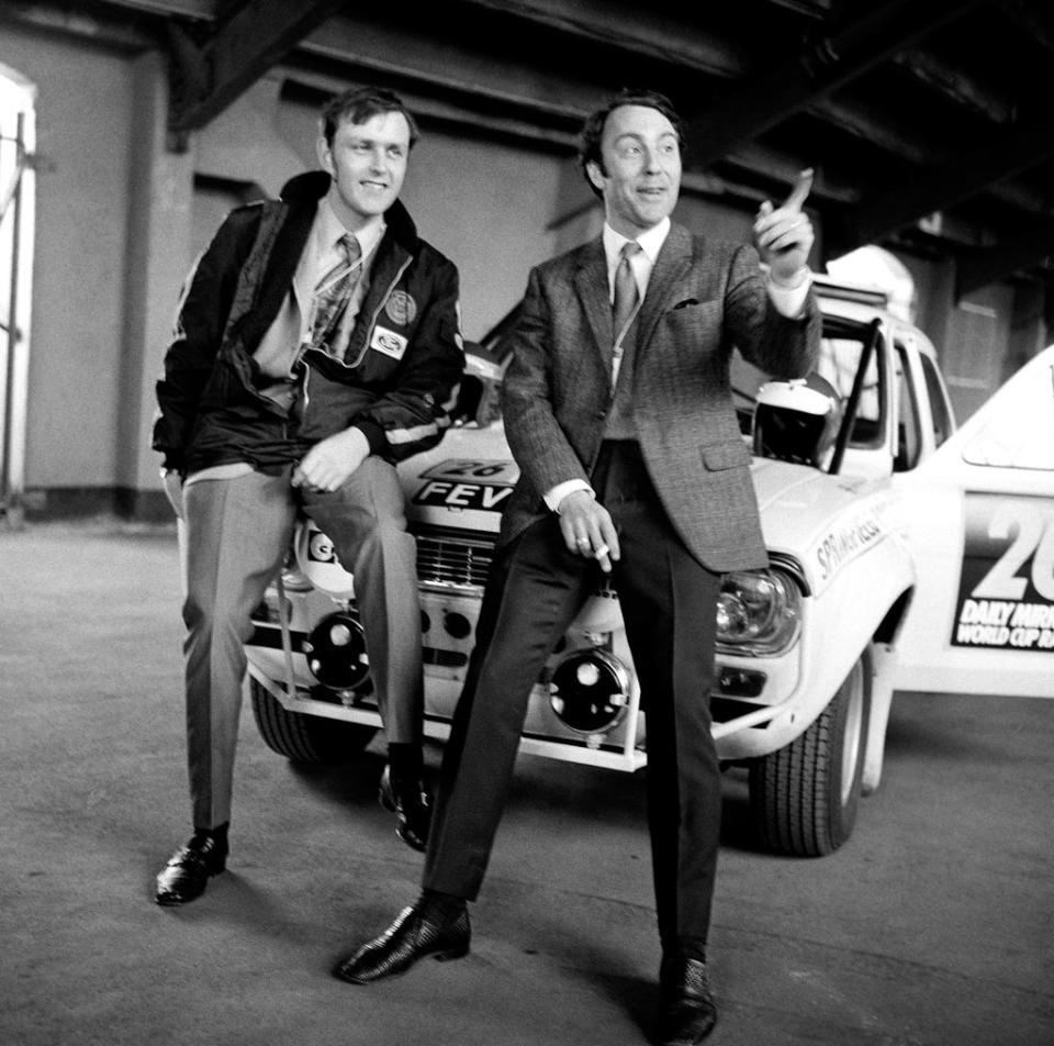 Jimmy Greaves and co-driver Tony Fall at an event prior to the Wembley to Mexico World Cup Rally (PA) (PA Archive)