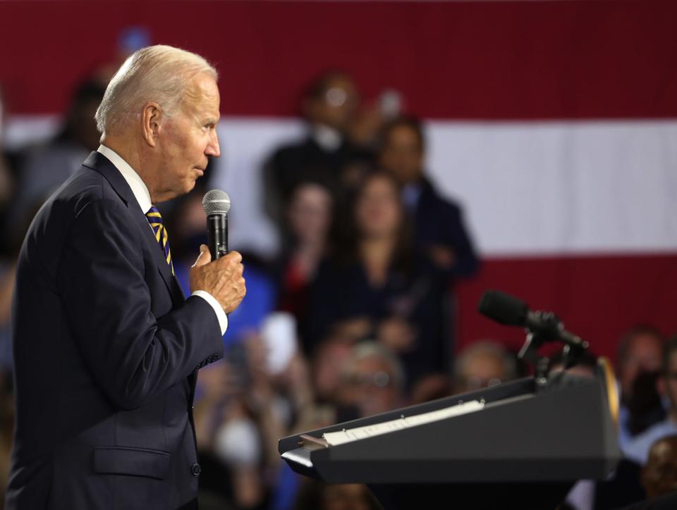 President Joe Biden addresses the Jayland Walker police shooting in Akron during a speech at Max S. Hayes High School in Cleveland on Wednesday.