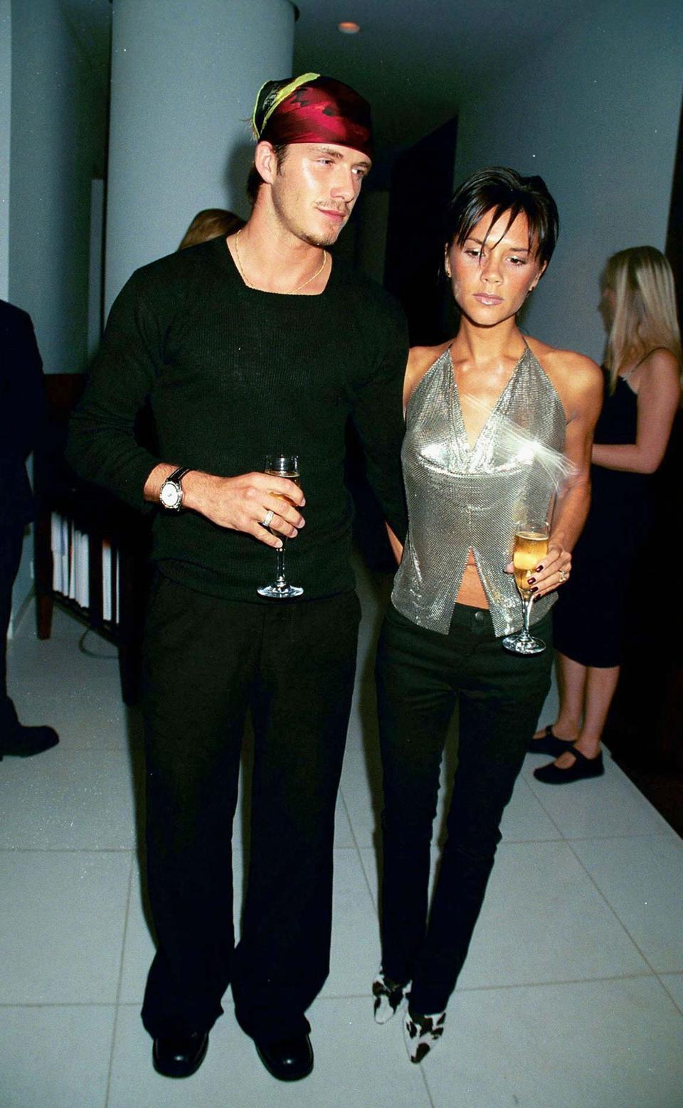 David Beckham and Victoria Beckham attend the launch of Jade Jagger's jewelry range on September 20, 1999