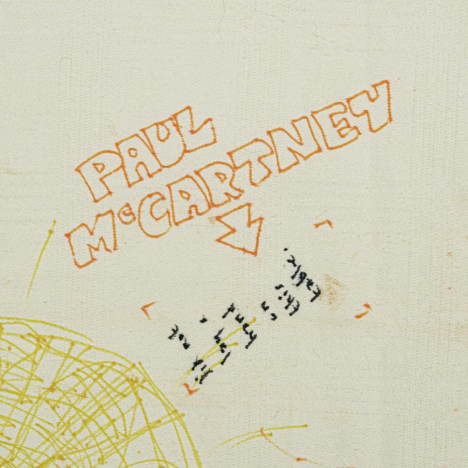 Paul’s McCartney’s tablecloth graffiti, which has recently come to light (Bonhams)