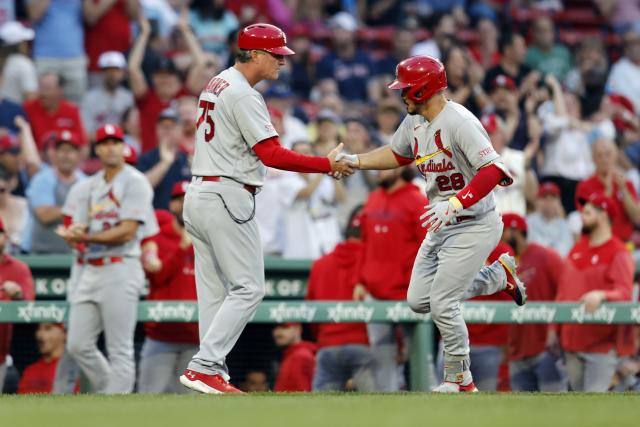 May 07 2022 San Francisco CA, U.S.A. St. Louis third baseman Nolan Arenado  (28) reacts after striking out in the ninth inning during MLB game between  the St. Louis Cardinals and the