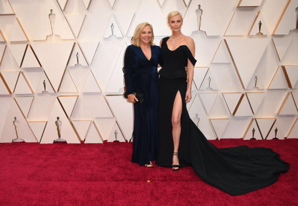 Theron pictured with her mother Gerda Jacoba Aletta Maritz at the Oscars in 2020 (AFP via Getty Images)