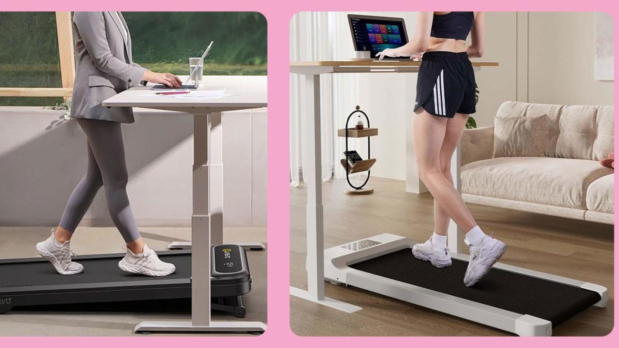 a collage of a person working out on a desk