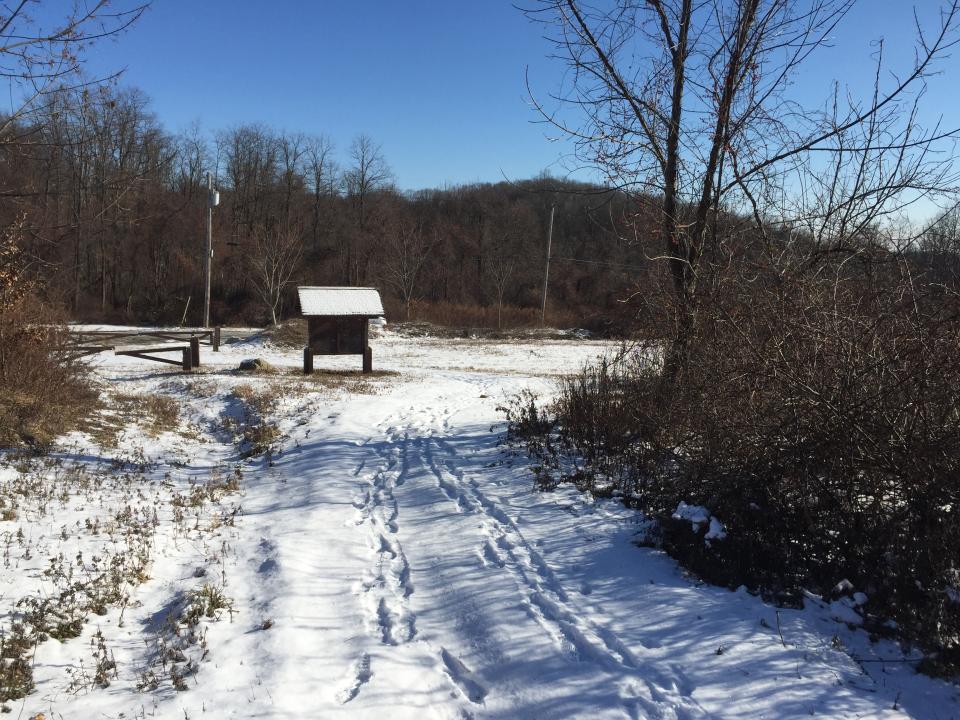 A wooden map kiosk goes unused at the entrance of Donald J. Trump State Park’s Indian Hill section in Putnam Valley, N.Y. (Photo: Michael Walsh/Yahoo News)