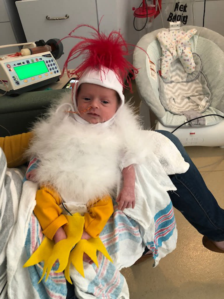 <span>Norah was dressed up in fluff to look just like a little chicken.</span> (Photo: Aurora Women’s Pavilion)