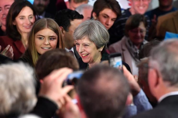 Theresa May at the event (Reuters)