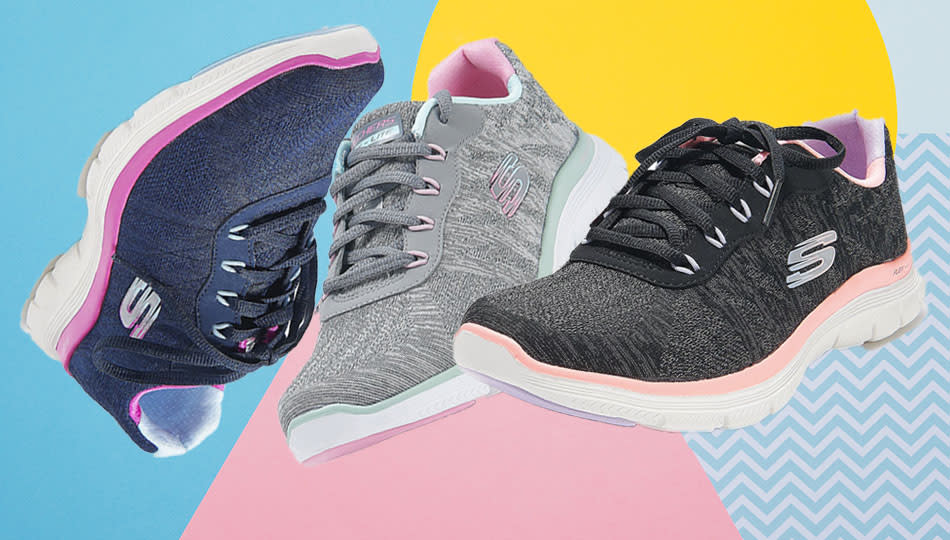 Skechers Flex Appeal sneakers are on sale at QVC in plenty of sizes, two widths and three colorways. (Photo: QVC)