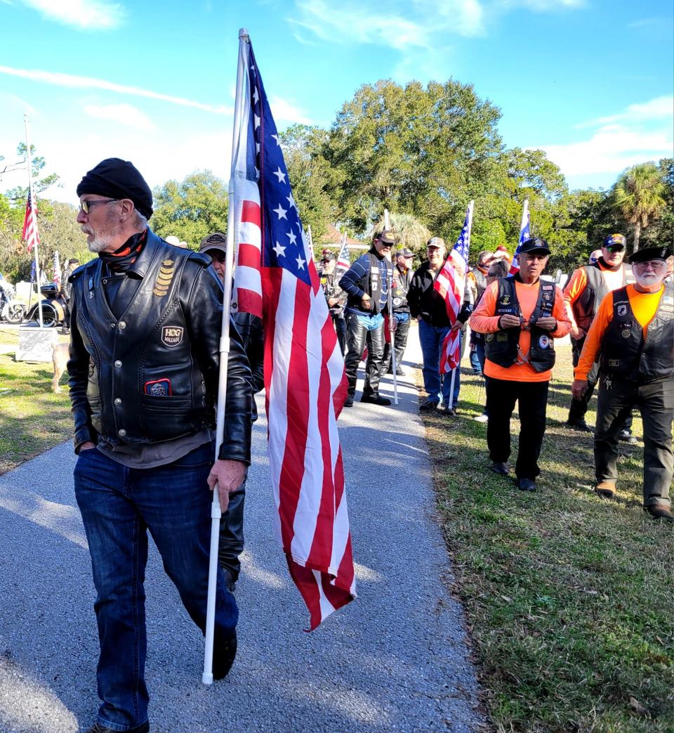 Patriot Guard Riders, veterans and relatives poured into Loan Oak Cemetery during funeral for Leesburg High grad and Staff Sgt. Franklin P. Hall, who died in France during World War II.