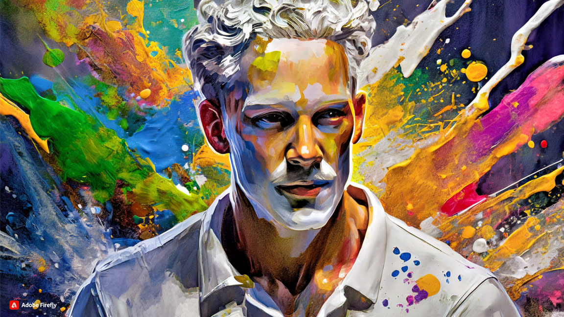  Adobe AI art copyrights; a man with colourful hair. 