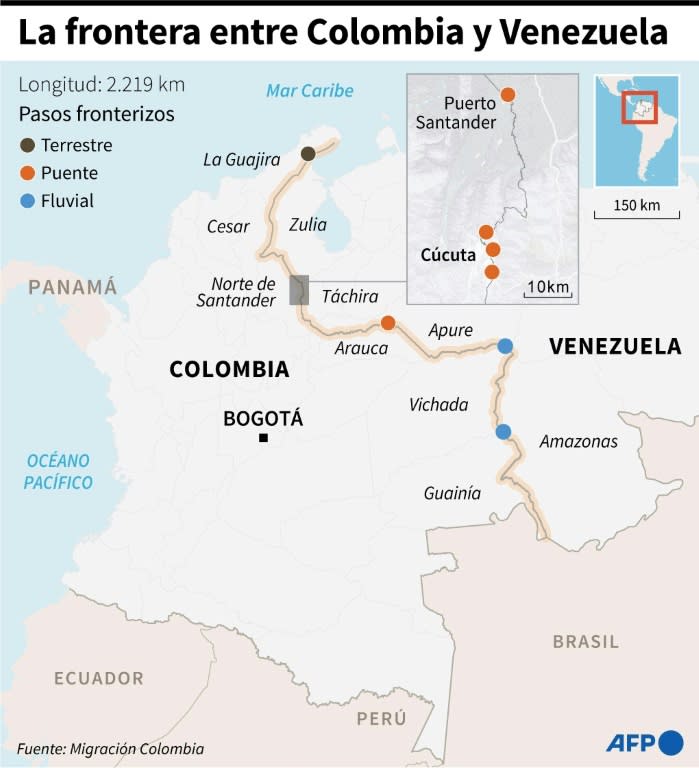 Mapa de la frontera entre Colombia y Venezuela señalando los pasos fronterizos (Nicolas RAMALLO)