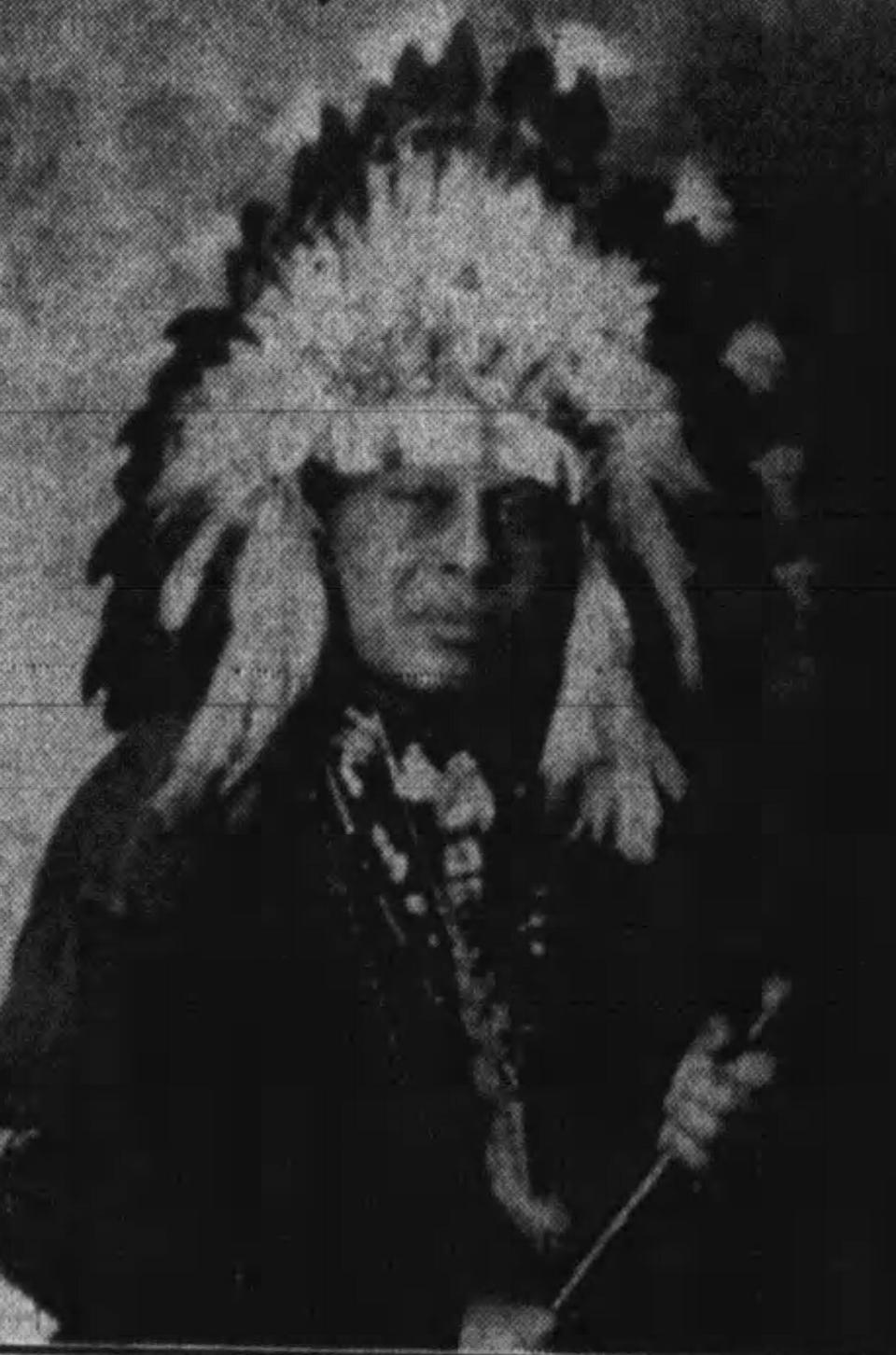 Chief Big Buffalo appears in headdress in 1935 while performing with the Jack Case Rodeo in New Jersey.