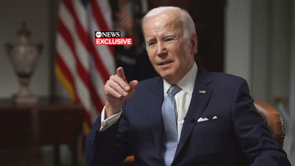 PHOTO: President Joe Biden speaks to ABC News 'World News Tonight' anchor David Muir in an exclusive interview on Feb. 24, 2023 (ABC NEWS)