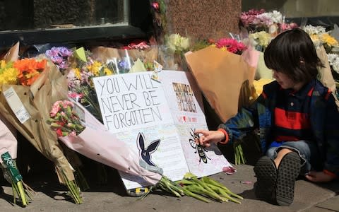 messages and flowers left in Manchester - Credit: Peter Byrne /PA