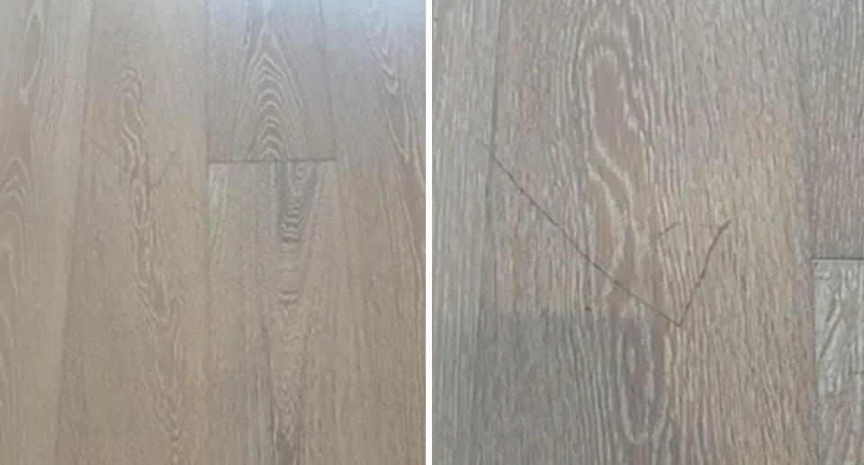 Wooden floorboards with scratch