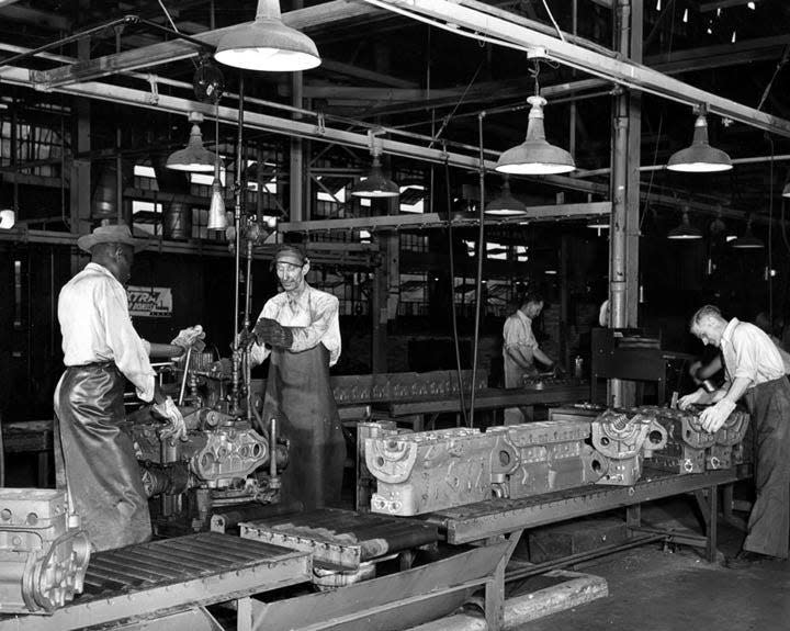 Workers are shown in the Hercules Engine Co. plant in Canton, one of the many local mills and factories in the steel industry decades ago.