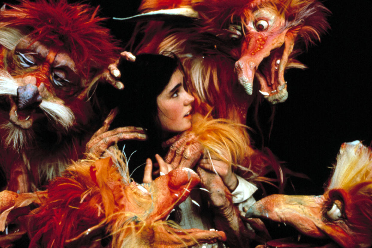 Jennifer Connelly and some of the puppet stars of Jim Henson's classic 1986 fantasy, 'Labyrinth' (Photo: TriStar Pictures/Courtesy Everett Collection)