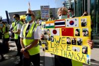 FILE PHOTO: Employees of Lufthansa protest against planned job cuts in Frankfurt