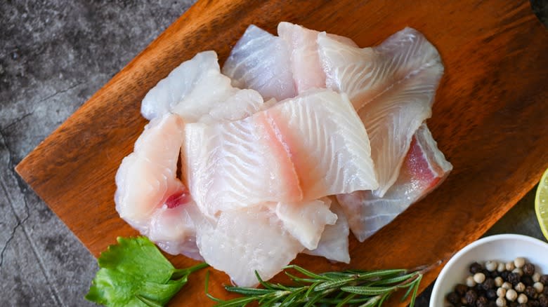 Light fillets of fish with pinky hues
