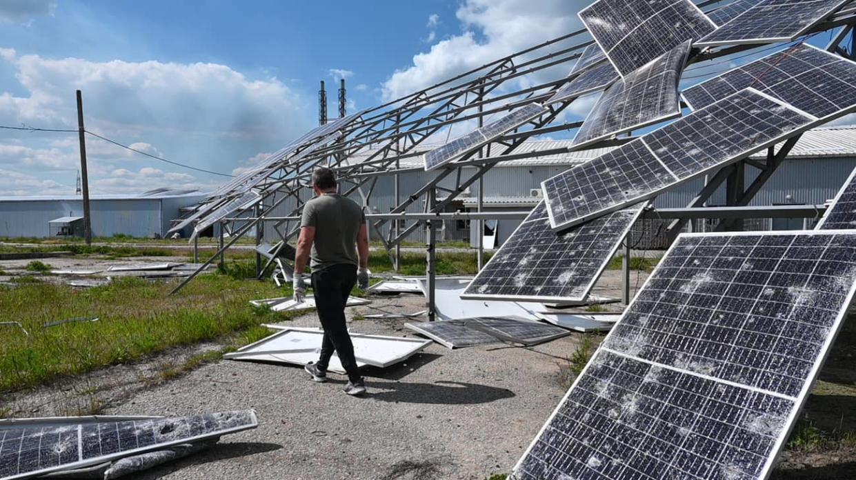 Solar power plant destroyed during a shelling. Stock photo: Getty Images