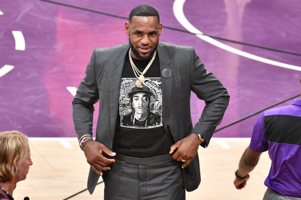 LeBron James wearing Nipsey Hussle T-Shirt