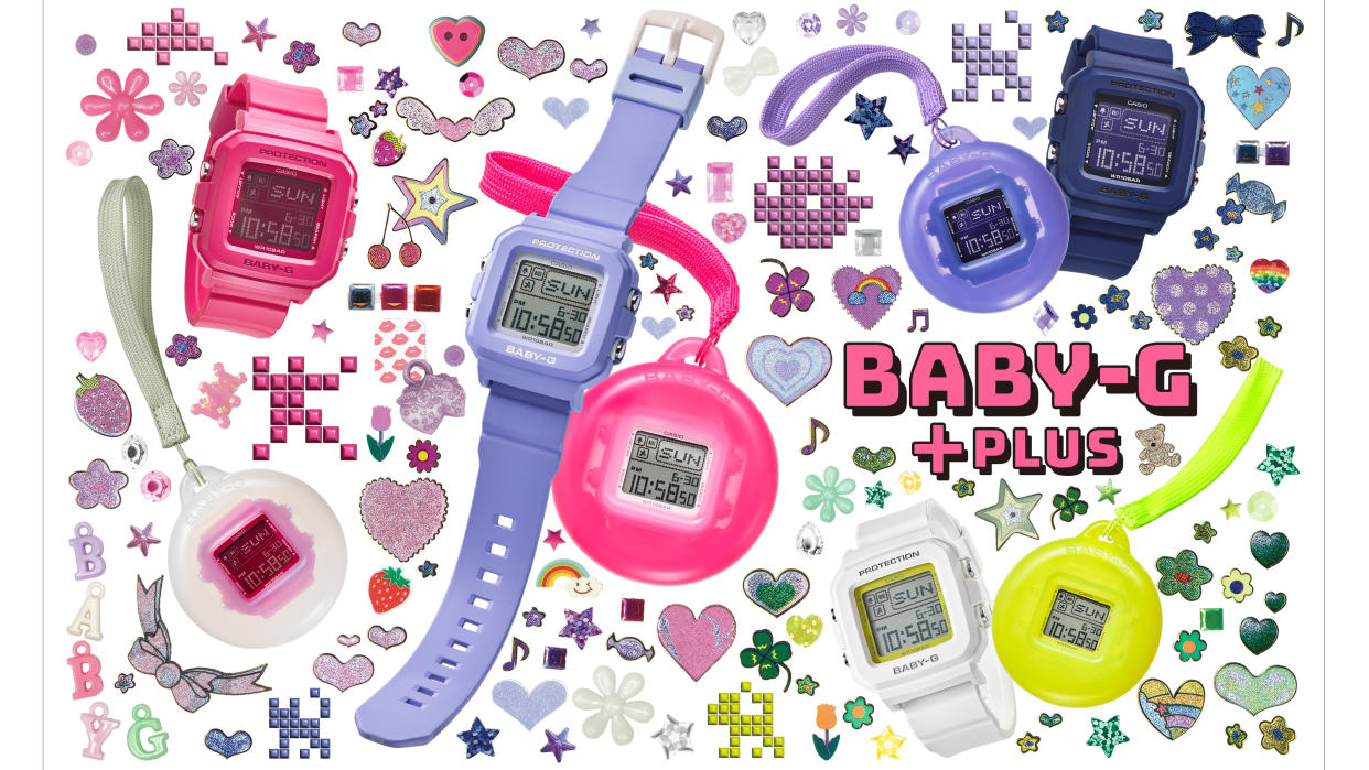  The Casio G-Shock Baby-G Plus range on a decorated page. 