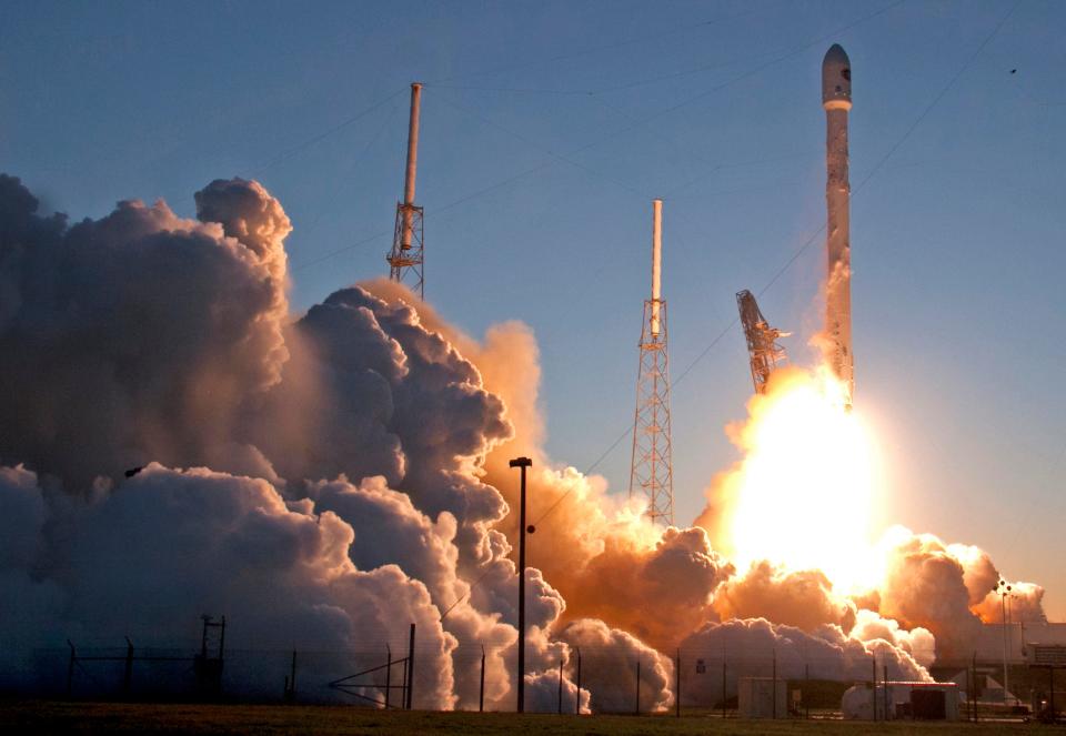 An unmanned Falcon 9 SpaceX rocket lifts off Feb. 11, 2015, in Cape Canaveral, Fla. On board was the Deep Space Climate Observatory, which will head toward a solar-storm lookout point a million miles away.