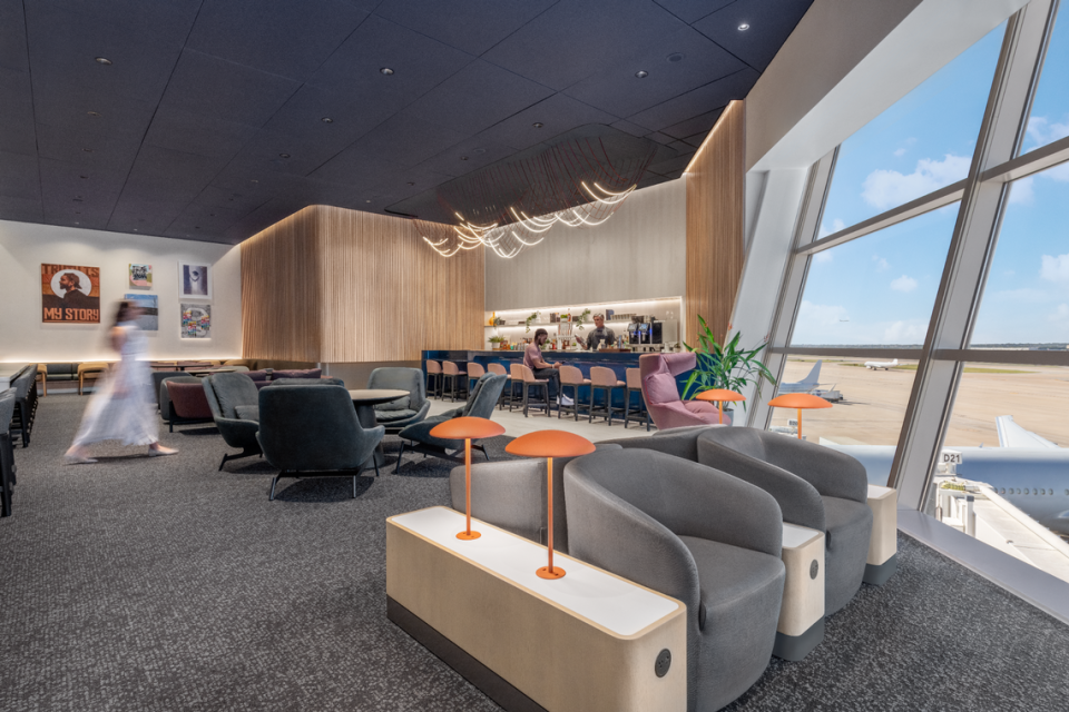 The Capital One lounge in Dallas-Fort Worth Airport is paean to local culture.