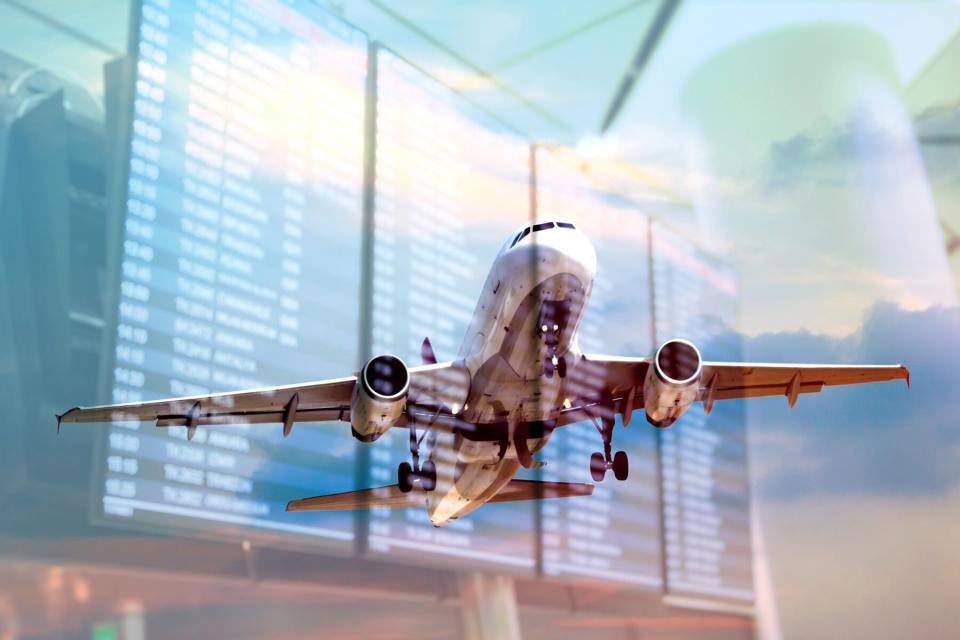 Plane and Flight information screens double exposure