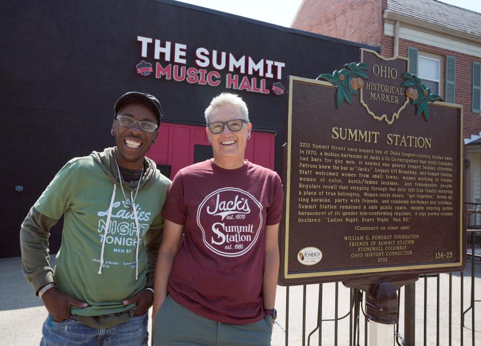 Ohio's first and longest-running lesbian bar, Summit Station, is receiving statewide recognition this weekend when a historical marker is unveiled at the site of the former pub. LuSter P. Singleton, left, and Julia Applegate, right, led the movement to obtain the marker.