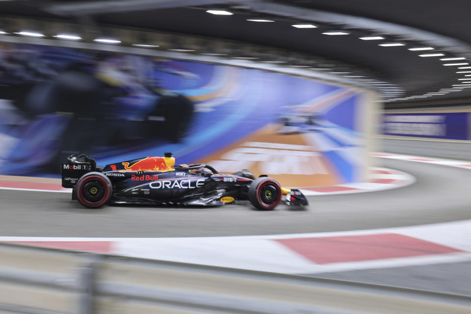 Red Bull driver Max Verstappen of the Netherlands steers his car during qualifying session ahead of the Abu Dhabi Formula One Grand Prix at the Yas Marina Circuit, Abu Dhabi, UAE, Saturday, Nov. 25, 2023. (Ali Haider/Pool via AP)