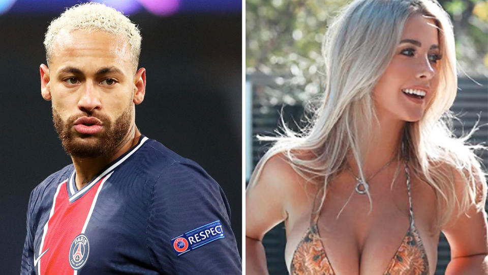 Brazilian football star Neymar has been asked to front prosecutors over reports he will host a New Year's party for up to 500 people, including model and influencer Kiki Passo. Pictures: Getty Images/Instagram