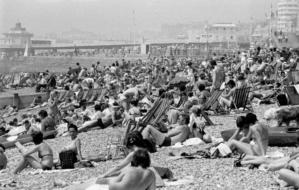 The scene on Brighton beach as temperatures soared during June, 1976. (PA Wire)