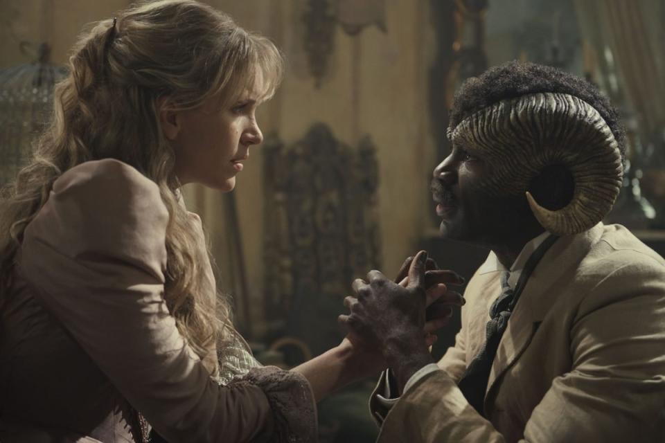 Tamzin Merchant (Imogen), David Gyasi (Agreus) in “Carnival Row”