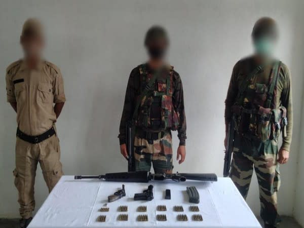 Security forces in Kangpokpi district of Manipur have busted a hideout and recovered a cache of arms and ammunition (Photo/ANI)