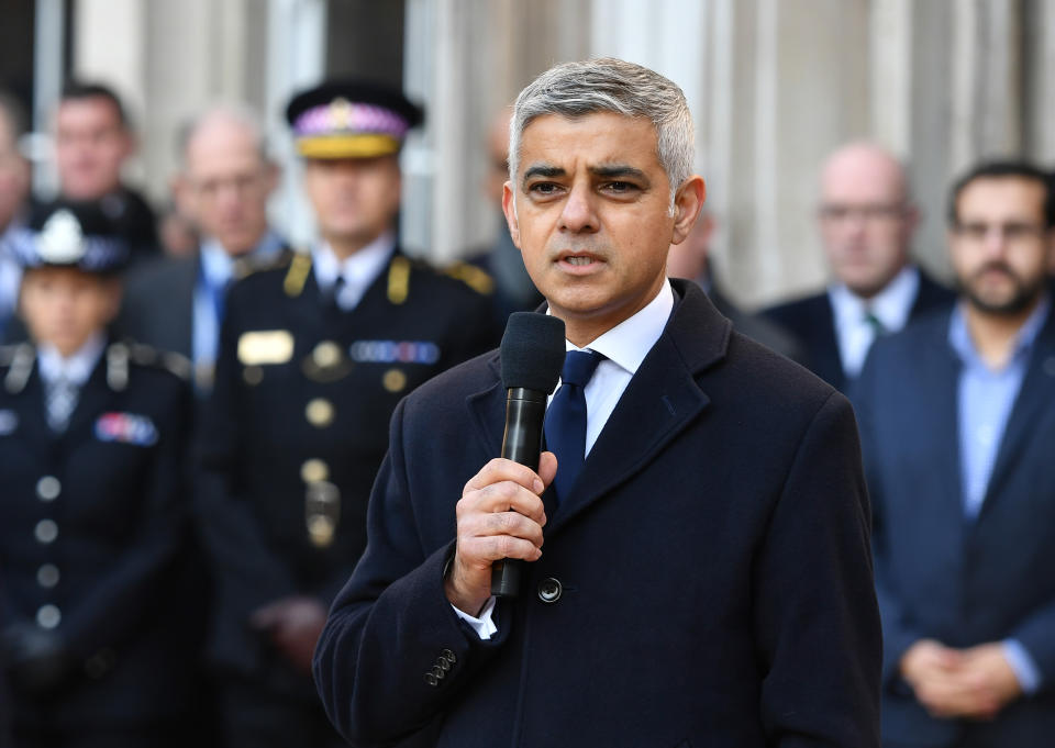 Mayor of London Sadiq Khan speaking at a vigil in Guildhall Yard, London, to honour the victims off the London Bridge terror attack, as well as the members of the public and emergency services who risked their lives to help others after a terrorist wearing a fake suicide vest went on a knife rampage killing two people, was shot dead by police on Friday.