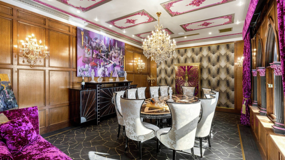 Dining room of the french-inspired chateau home in Melbourne.