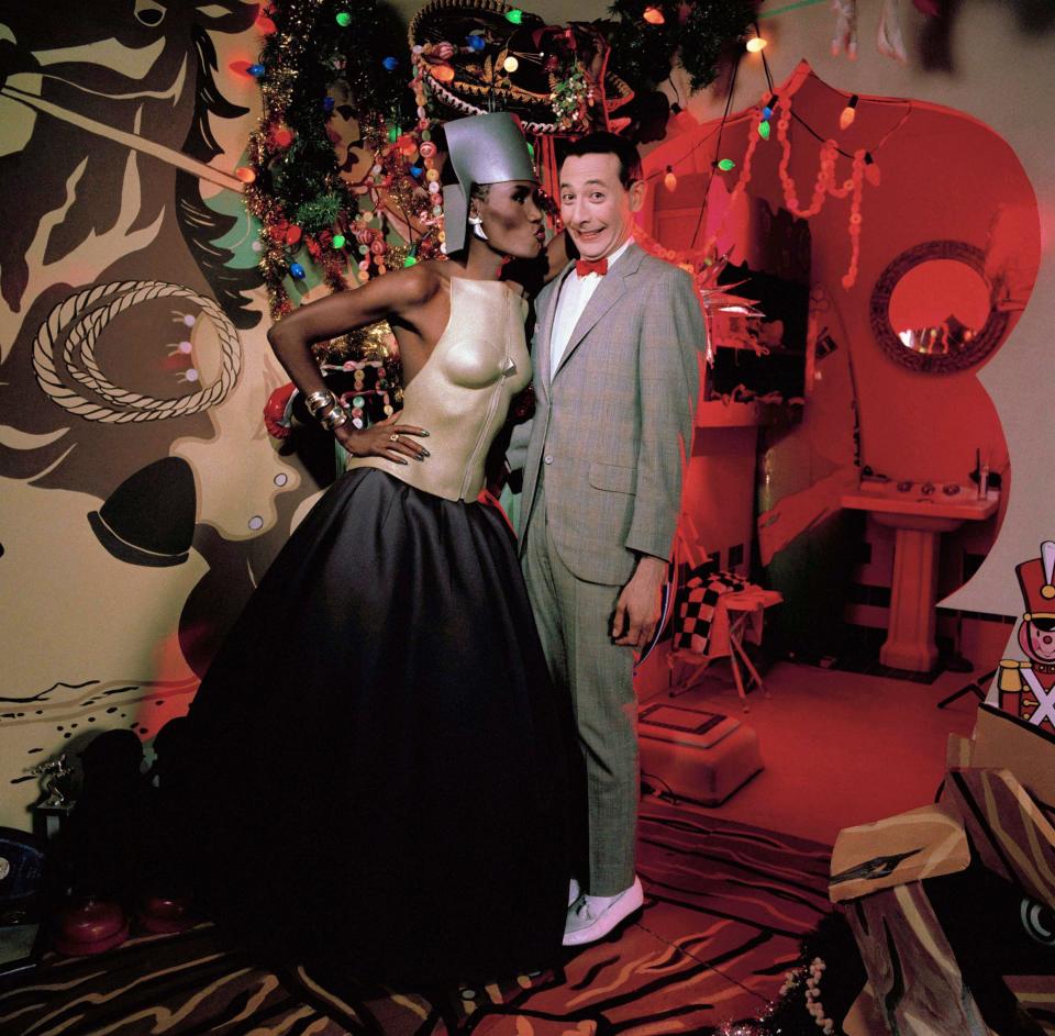 Grace Jones and Pee-wee Herman in "Pee-Wee's Playhouse Christmas Special" from 1988.