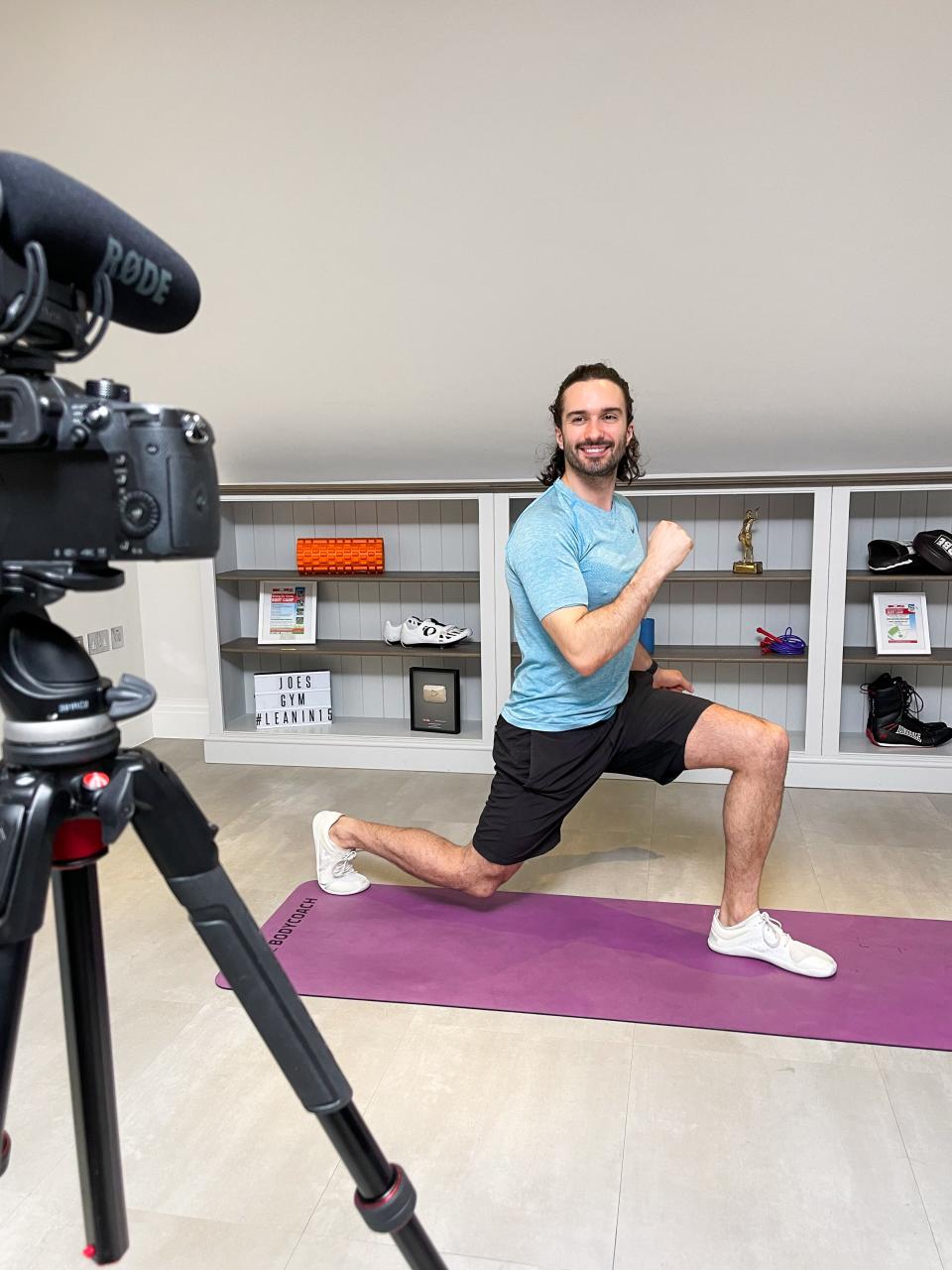 Joe Wicks filming PE With Joe during a lockdown