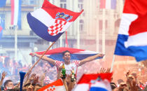 <p>Soccer Football – World Cup – Final – France v Croatia – Zagreb, Croatia – July 15, 2018 – Croatia’s fans are seen before the broadcast of the match at the city’s main square. REUTERS/Antonio Bronic </p>