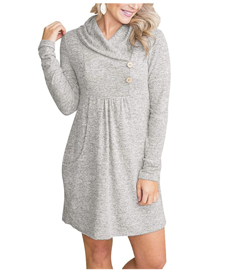 7) V-Neck Buttoned Sweater Dress