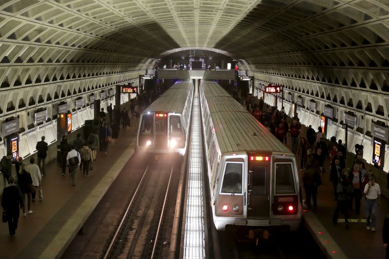 FILE PHOTO: Metro trains arrive in the Gallery Place-Chinatown station in Washington