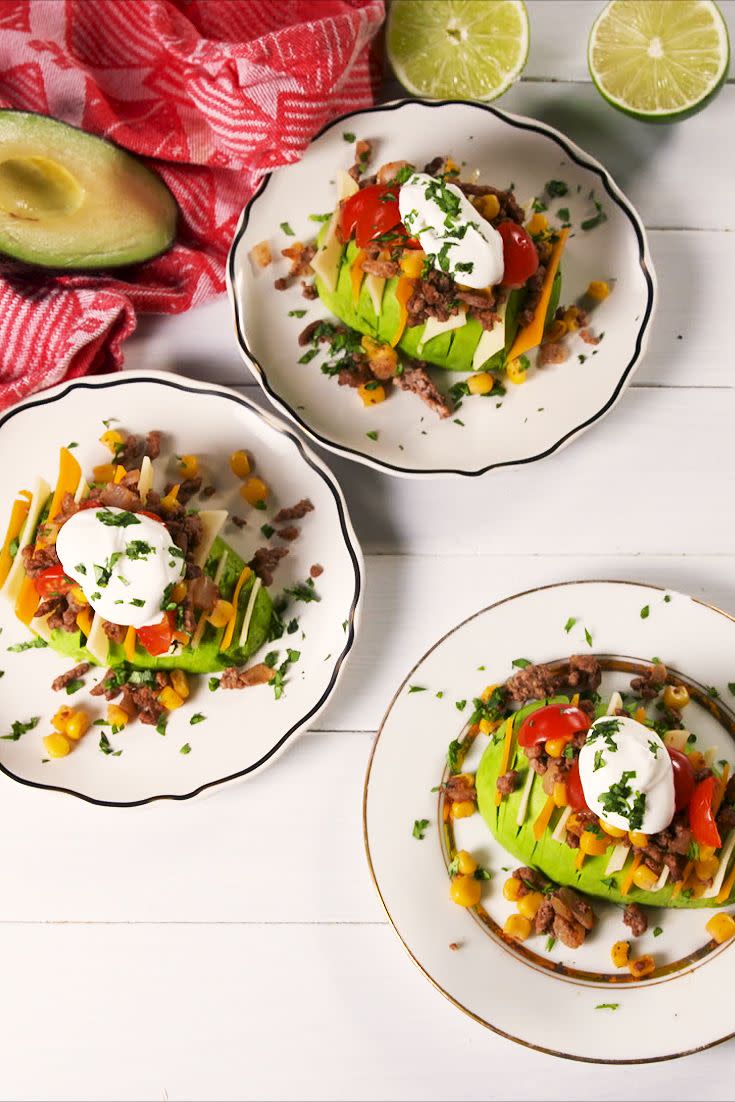 <p>Fun to make, fun to eat, we've yet to run out of delicious ways to stuff avocados. Pro-tip: Make sure you've got ripe <a href="https://www.delish.com/cooking/recipe-ideas/g2894/things-to-do-with-avocado/" rel="nofollow noopener" target="_blank" data-ylk="slk:avocados;elm:context_link;itc:0;sec:content-canvas" class="link ">avocados</a> for these! Firm ones are much more difficult to stuff (and not as delicious to eat, obvi.) </p><p>Get the <strong><a href="https://www.delish.com/cooking/recipe-ideas/a21289258/burrito-avocados-recipe/" rel="nofollow noopener" target="_blank" data-ylk="slk:Burrito Avocados recipe;elm:context_link;itc:0;sec:content-canvas" class="link ">Burrito Avocados recipe</a>. </strong> </p>