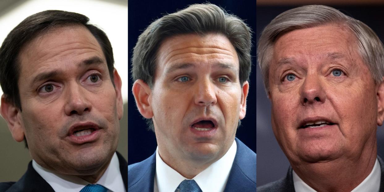 Republican Sen. Marco Rubio, Florida Gov. Ron DeSantis, and Republican Sen. Lindsey Graham.