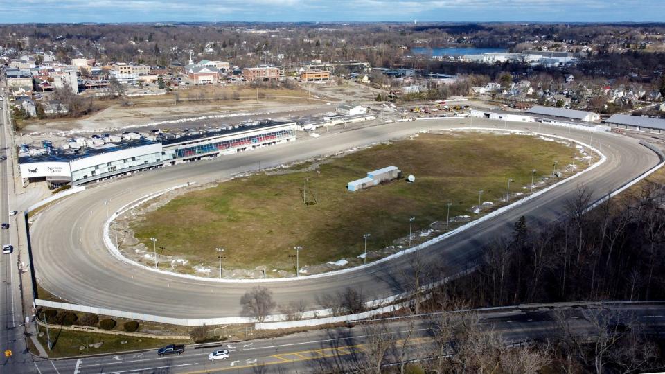 An aerial view of Northville Downs on Friday, Feb. 2, 2024.