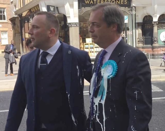 Nigel Farage after he was doused in milkshake