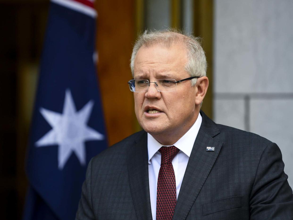 Australian prime minister Scott Morrison speaks to the media, 10 August 2020: EPA