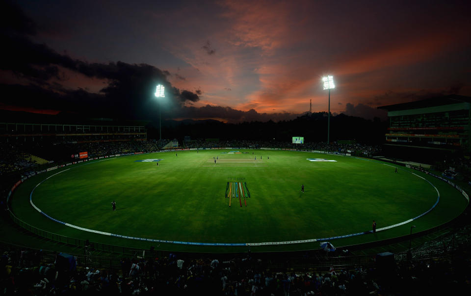 KANDY, SRI LANKA - SEPTEMBER 29: The sun sets during the ICC World Twenty20 2012 Super Eights Group 1 match between England and New Zealand at Pallekele Cricket Stadium on September 29, 2012 in Kandy, Sri Lanka. (Photo by Gareth Copley/Getty Images,)